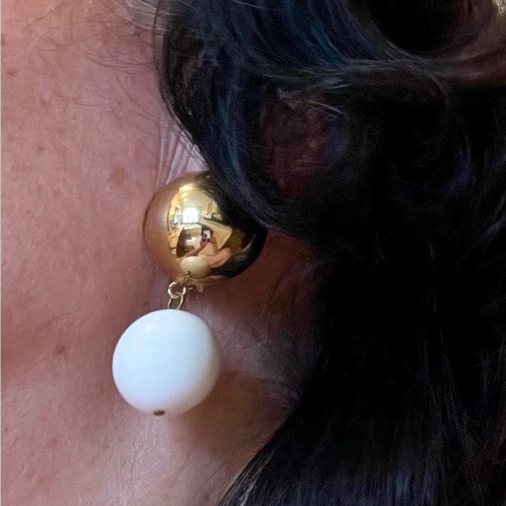 Vintage Gold and White Statement Earrings - Picture 4 of 16